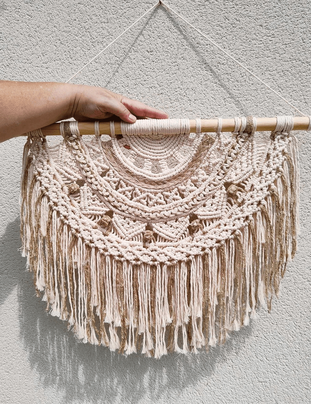 Mandala tenture en macramé/Style bohème/Suspension murale en coton et jute/tapisserie décoration murale/boho chic/fait-main en France