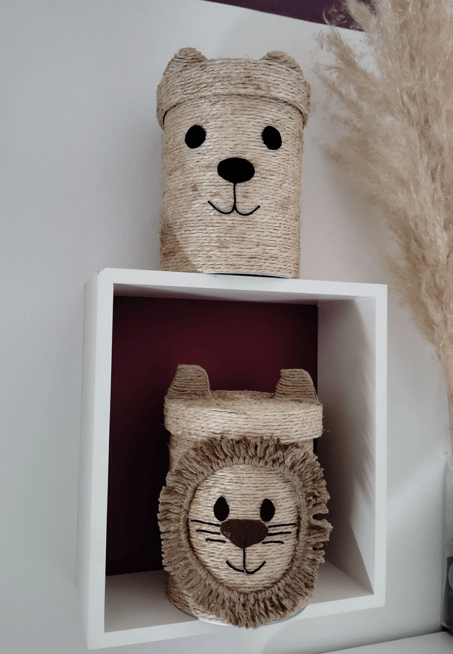 Boîte de rangement animal/boîte à malice/boîte ronde tissée/décor jute/boîte recyclée/fait-main en France