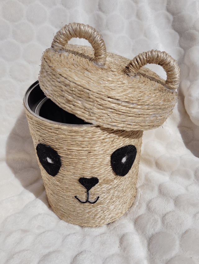 Boîte de rangement animal/boîte à malice/boîte ronde tissée/décor jute/boîte recyclée/fait-main en France