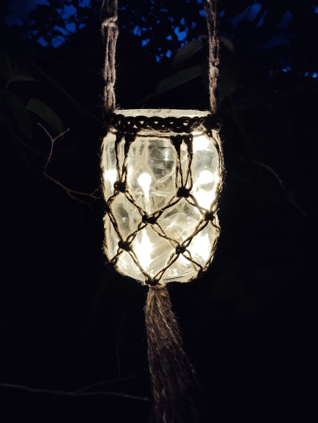 Lanterne en corde de jute/porte-bougie en verre/déco vintage/Lumière intérieur et extérieur/décoration bohème à suspendre/Fait main en France