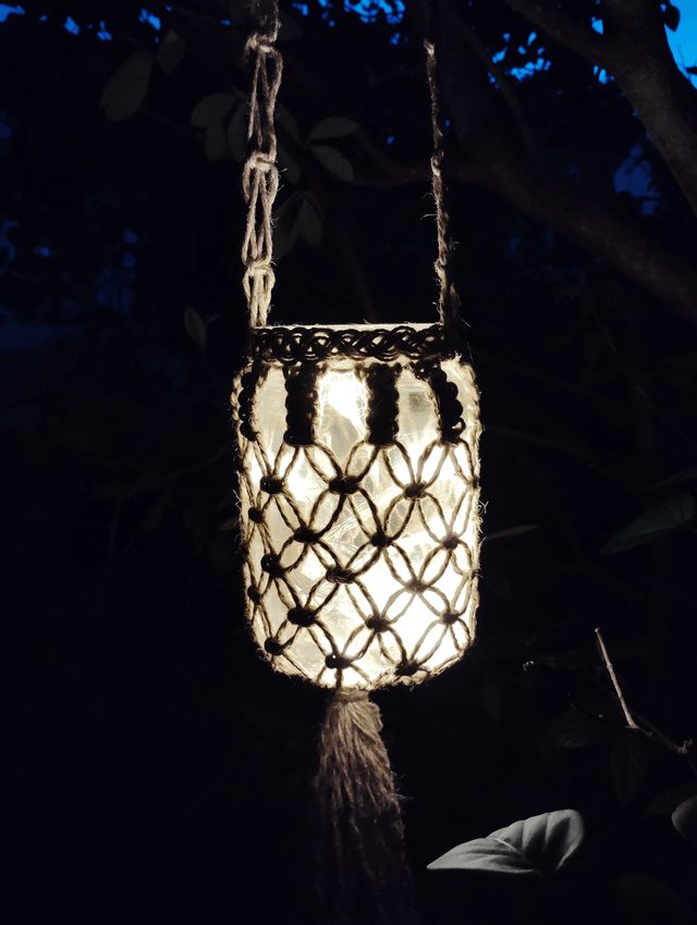 Lanterne en corde de jute/porte-bougie en verre/déco vintage/Lumière intérieur et extérieur/décoration bohème à suspendre/Fait main en France