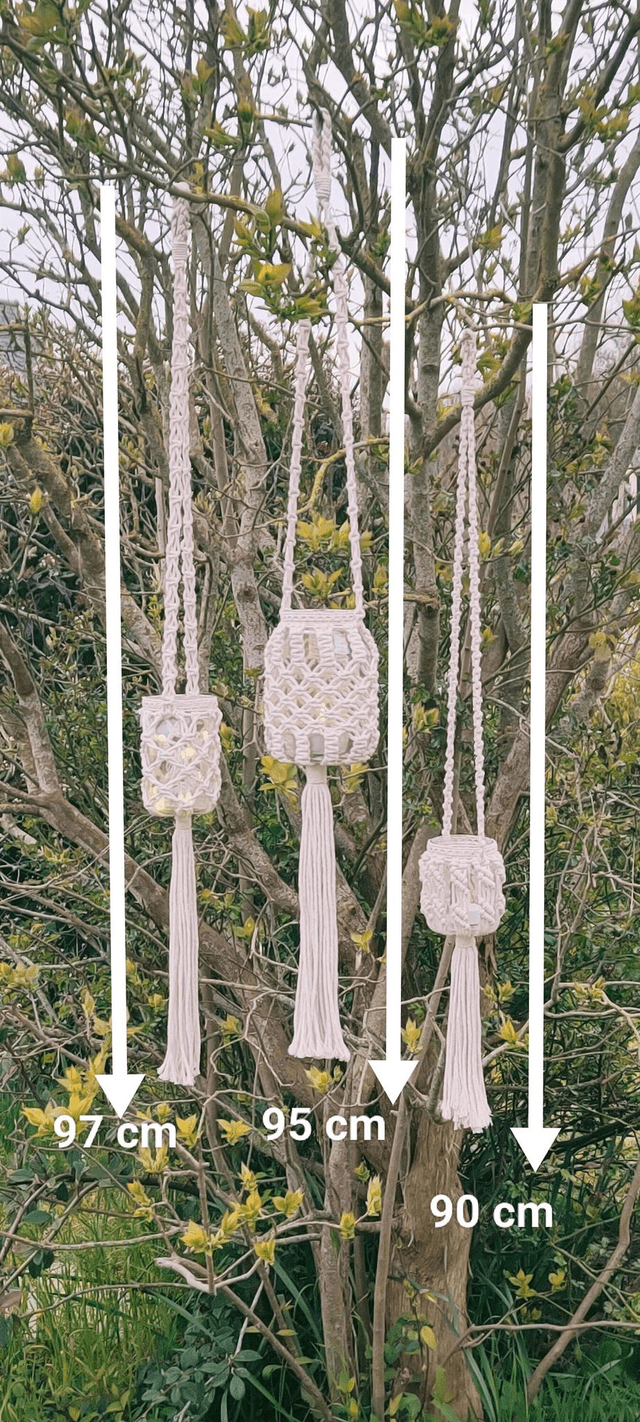 Lanterne en corde de coton/porte-bougie en verre/déco vintage/Lumière intérieur et extérieur/décoration bohème à suspendre/Fait main en France