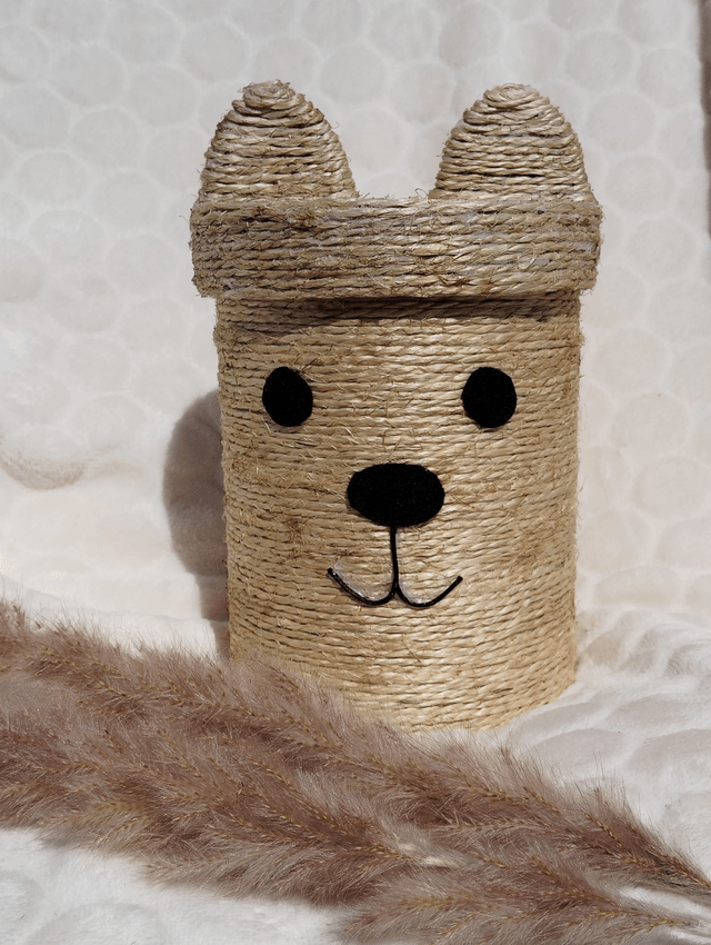 Boîte de rangement animal/boîte à malice/boîte ronde tissée/décor jute/boîte recyclée/fait-main en France