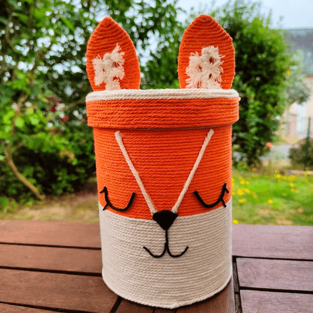 Boîte de rangement renard/boîte à malice/boîte ronde tissée/décor naturel/boîte recyclée/fait-main en France