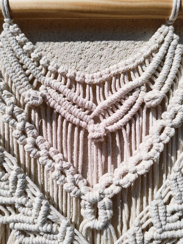 Grande tenture murale en macramé coton beige/Grande suspension murale bohème/tapisserie/décoration murale/boho chic/fait-main en France