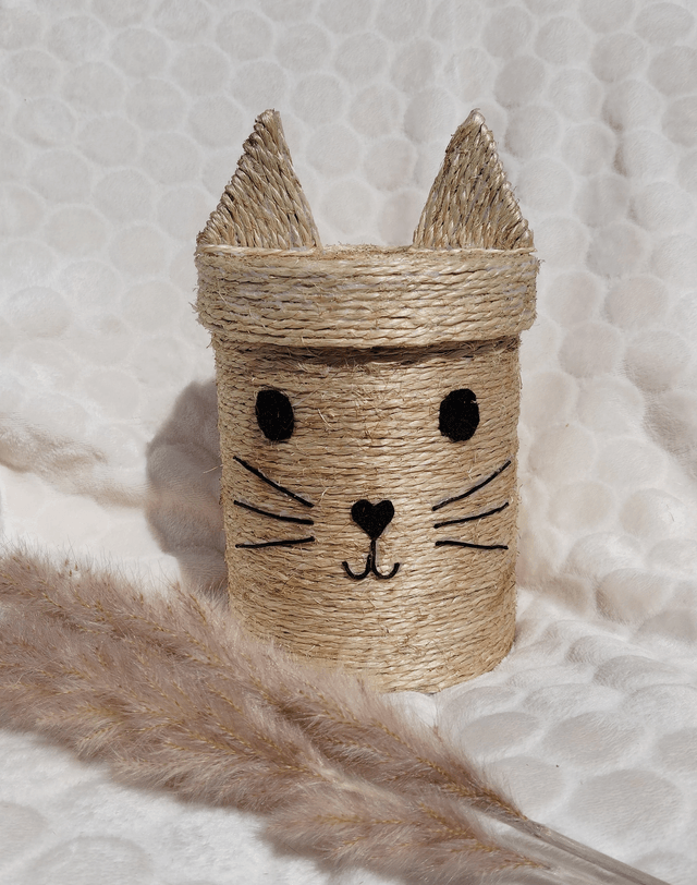 Boîte de rangement animal/boîte à malice/boîte ronde tissée/décor jute/boîte recyclée/fait-main en France