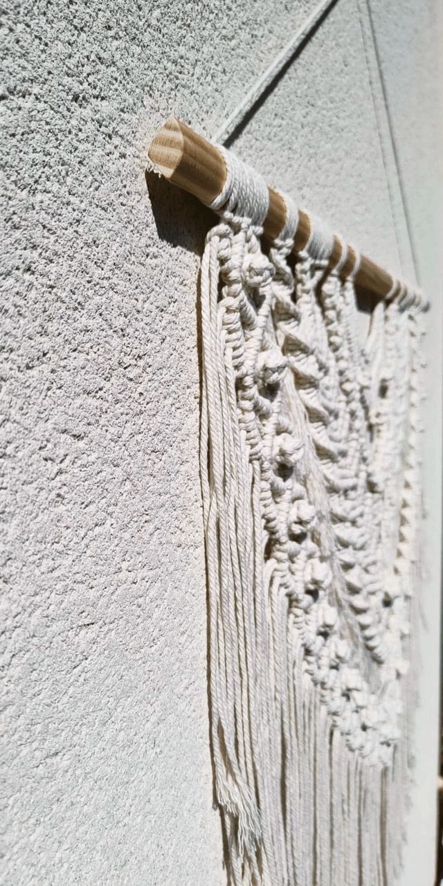 Grande tenture murale en macramé coton beige/Grande suspension murale bohème/tapisserie/décoration murale/boho chic/fait-main en France