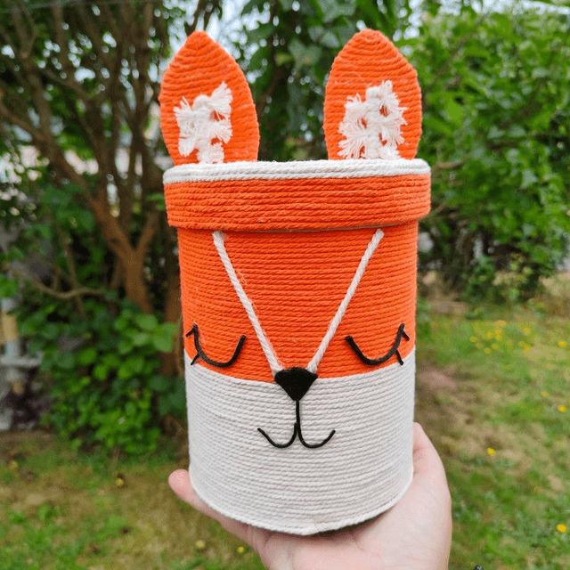 Boîte de rangement renard/boîte à malice/boîte ronde tissée/décor naturel/boîte recyclée/fait-main en France