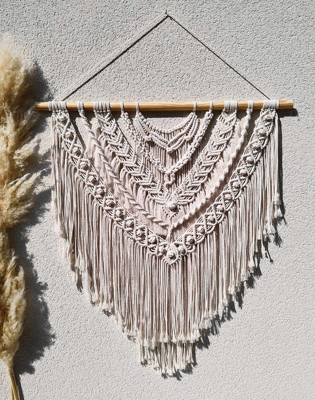Grande tenture murale en macramé coton beige/Grande suspension murale bohème/tapisserie/décoration murale/boho chic/fait-main en France